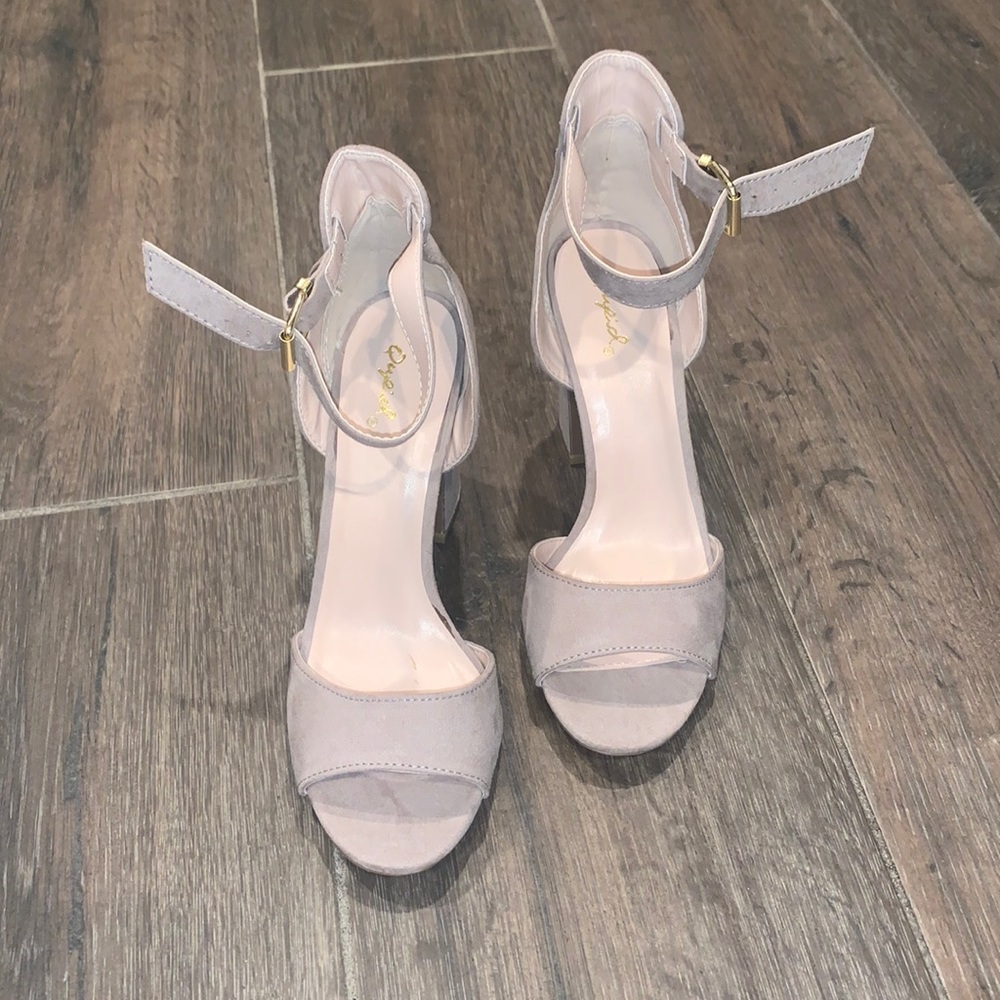 Suede Ankle Strap Heeled Sandal